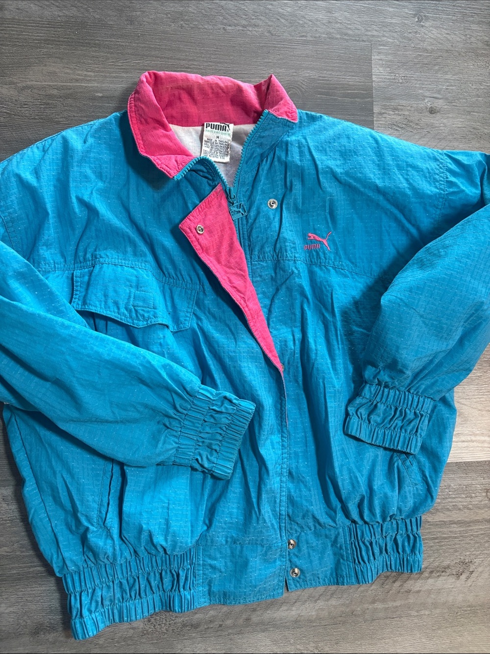 Vintage Puma Teal Jacket with Pink Contrast Collar